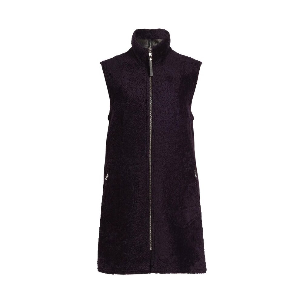 NEW Maximilian Size S Women's Reversible Shearling Lamb Vest - Eggplant
